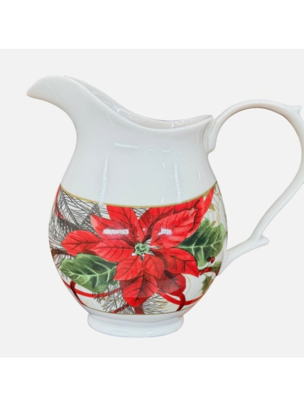 Pitcher in the Holiday Wishes pattern by 222 Fifth, Poinsettia,Pinecones,S